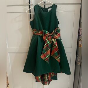 Hunter Green Hi Low Hem Dress with Festive Plaid Accent